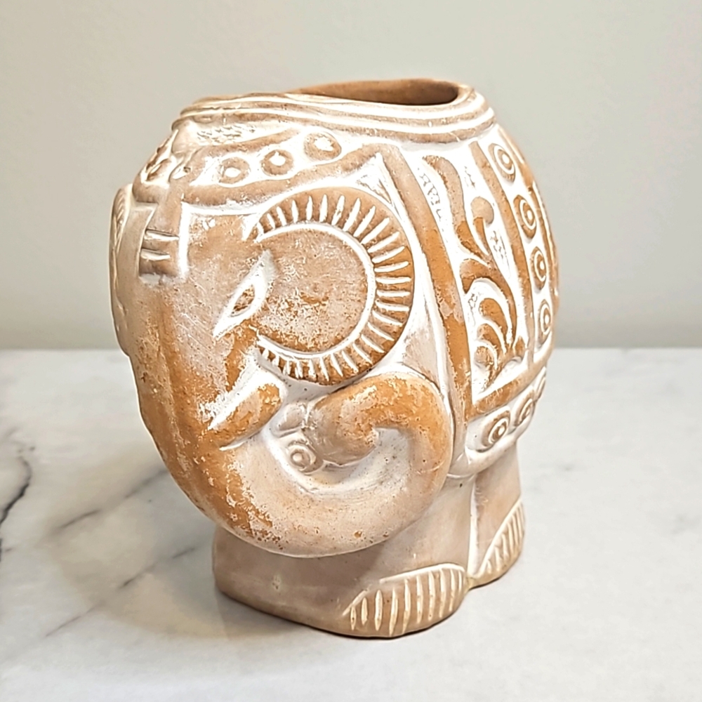 Whitewashed Elephant Terracotta Planter